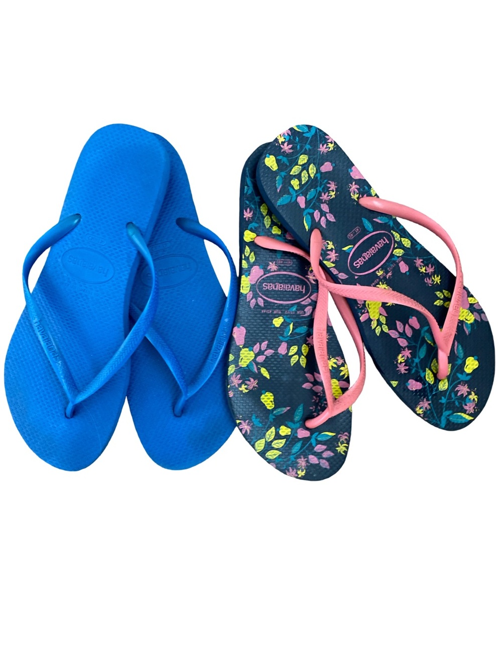 Havaianas Blue Solid & Navy Floral Flip Flop Sandals with Pink Straps- 11-12
